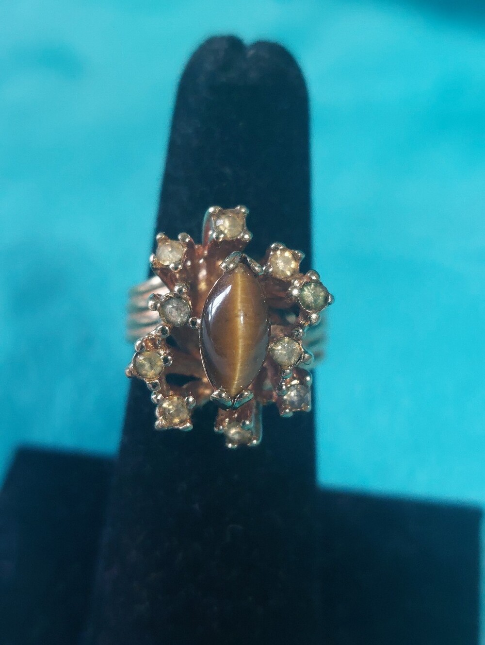 VTG Estate ESPO Joseph Esposito 18KT HGE, Tiger's Eye Ring, Mid-Century Cocktail
